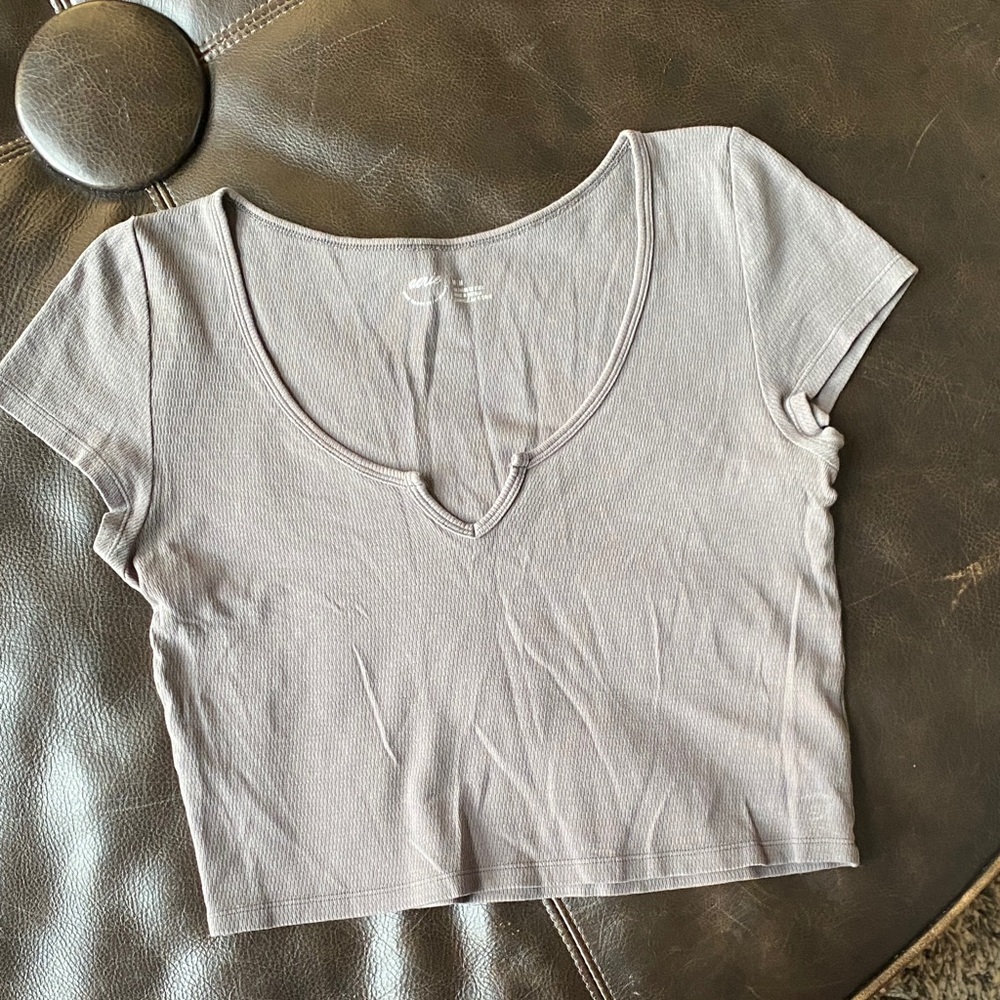Aerie Gray V-Neck Crop Top